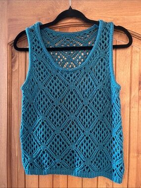 Teal Crochet Knit Tank Top - Women